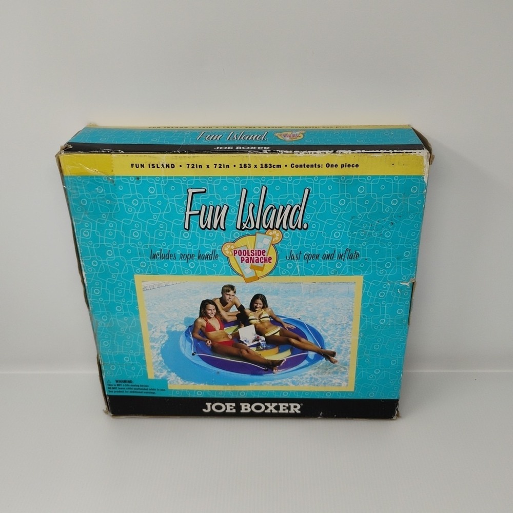Joe Boxer Inflatable Pool Raft 72" x 72" Fun Island - New Inside, Box Has Wear